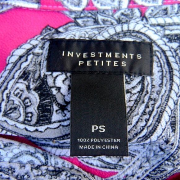 EUC INVESTMENTS Black, White & Pink  Paisley Violated Long Sleeve Shirt Petite S - Picture 15 of 15